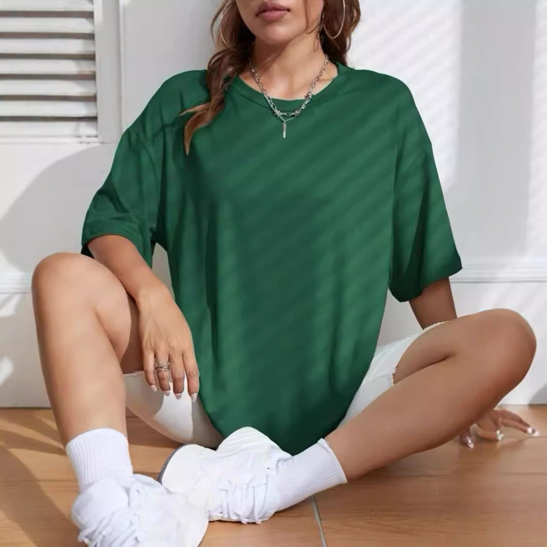 Women Casual Loose Solid Color Short Sleeve T-Shirt
