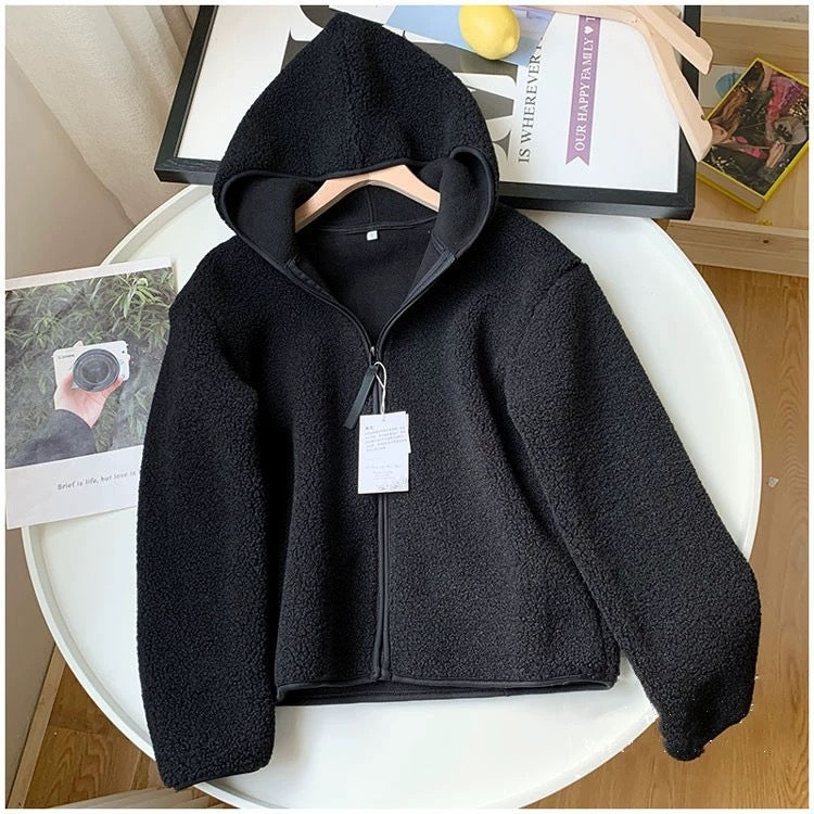 Women Autumn And Winter Plush Hooded Coat