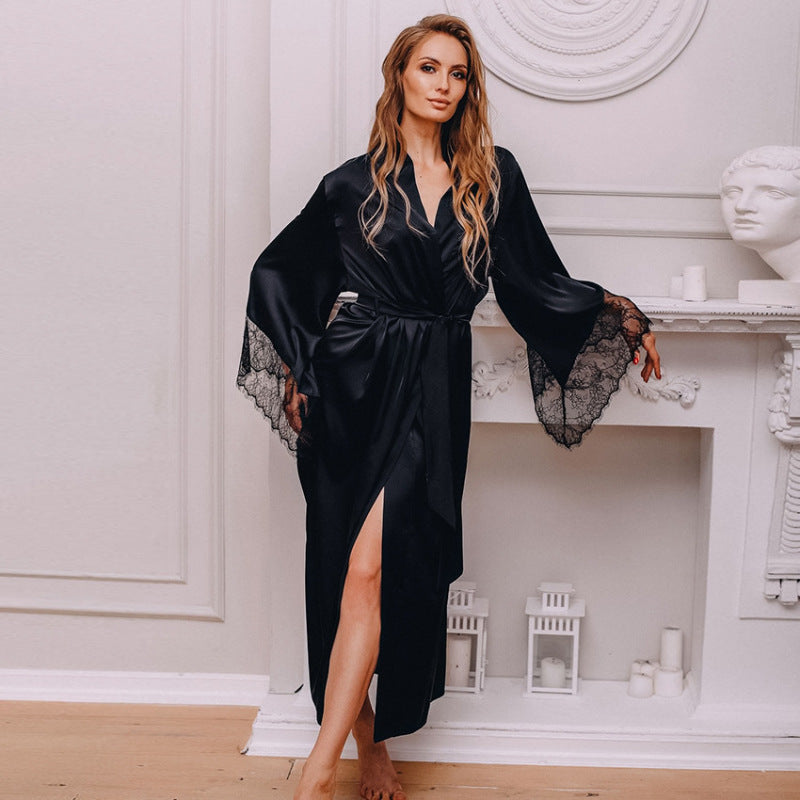 Women Fashion Lace Sexy Silk Pajamas in Black, Green, and Red