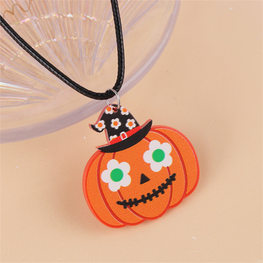 Collar acrílico creativo de calabaza fantasma con dibujos animados de Halloween