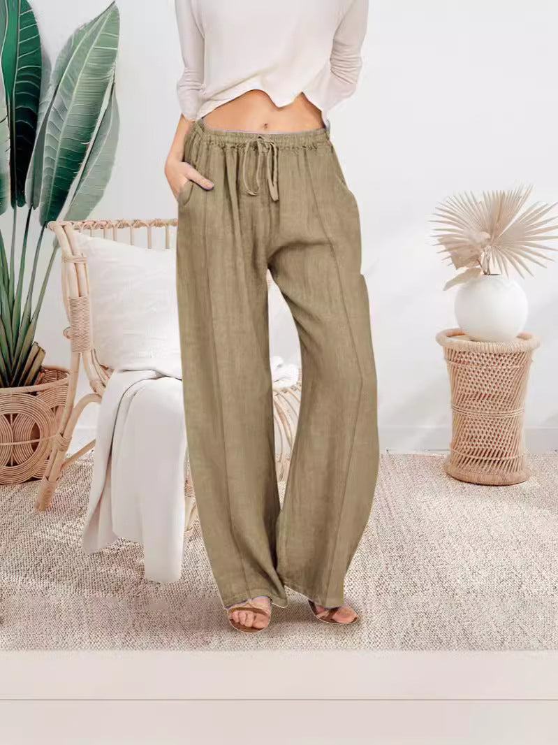 Pantalones casuales de algodón de color sólido a la moda para mujer