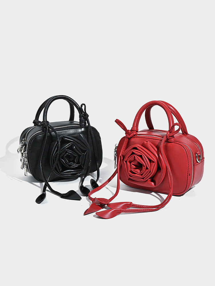Bolso pequeño cuadrado con diseño de rosas y flores de color sólido, a la moda para mujer