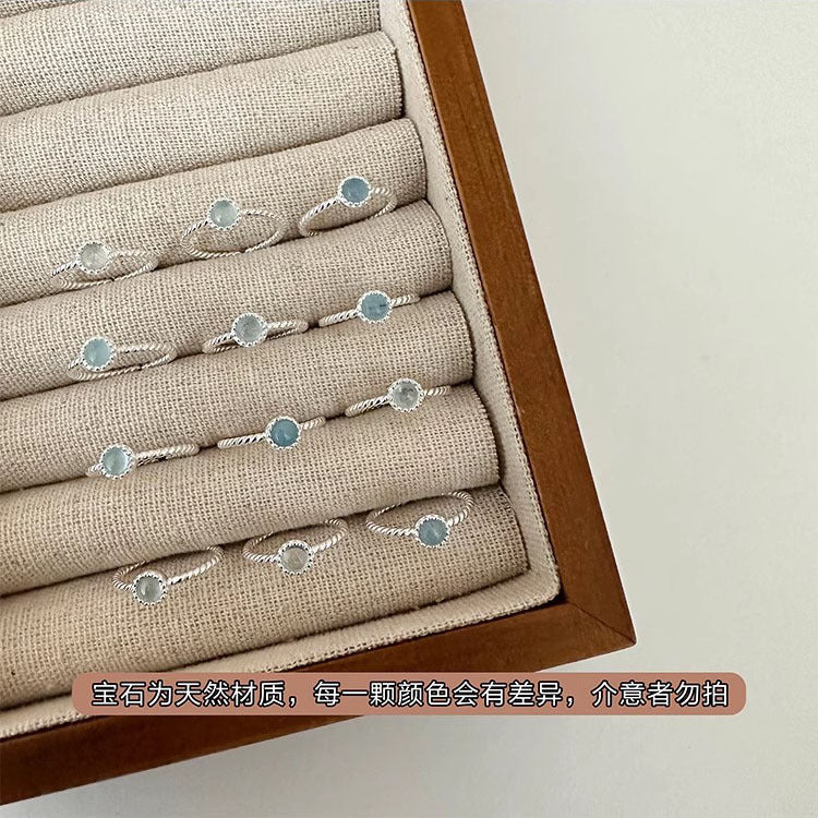 Anillo abierto de plata de ley S925 con aguamarina natural de moda