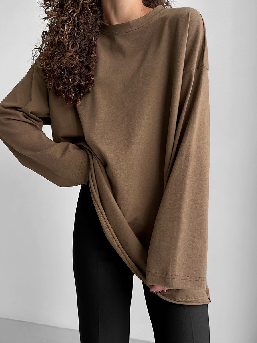 Casual Solid Color Round Neck Long Sleeve Blank T-Shirt