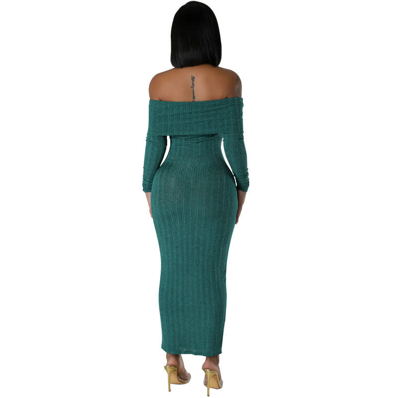 Women Fashion Sexy Solid Color Off Shoulder Dress