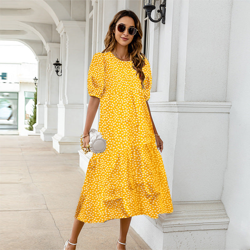 Summer Women Casual Bohemian Short Sleeve Polka Dot Dress
