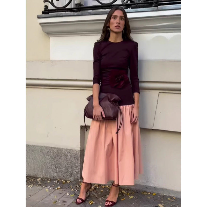 Vestido largo elegante de patchwork de manga larga a la moda para mujer
