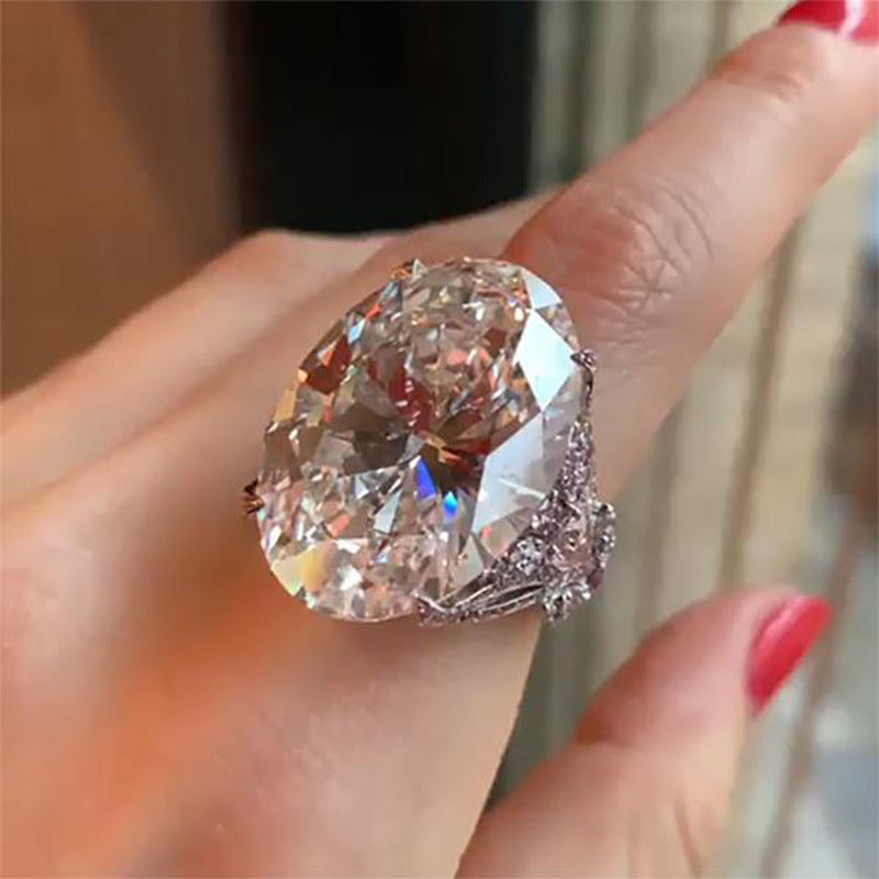 Women Fashion Large Oval Zircon Ring Copper Style