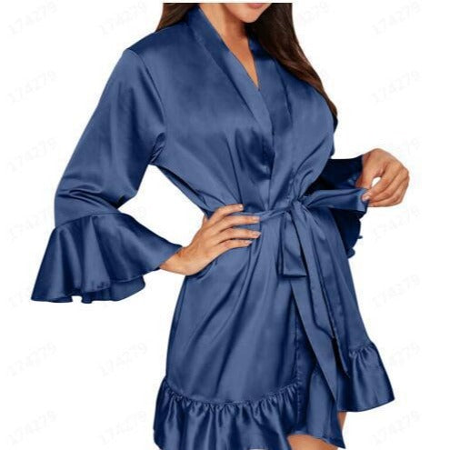 Women Sexy Satin Bathrobe Morning Gown Pajamas