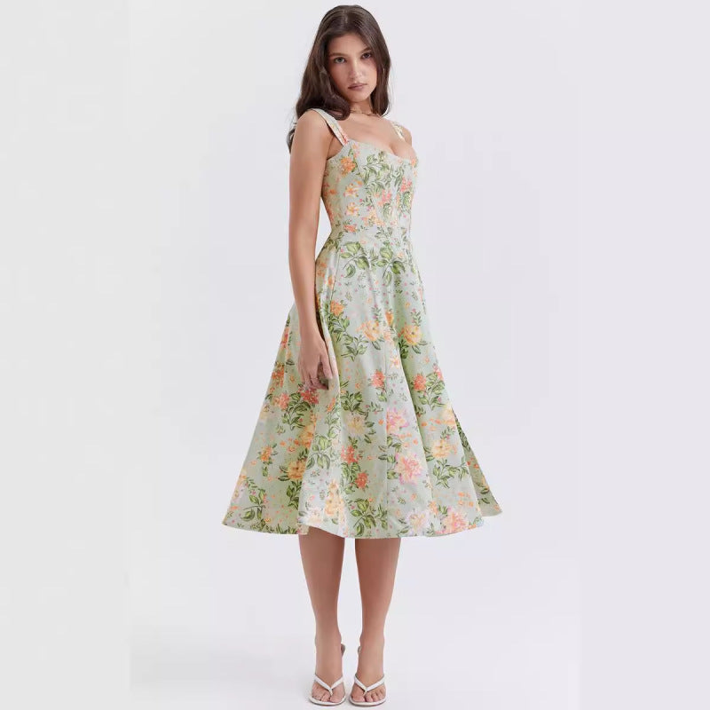 Vestido informal elegante con estampado floral para mujer de vacaciones
