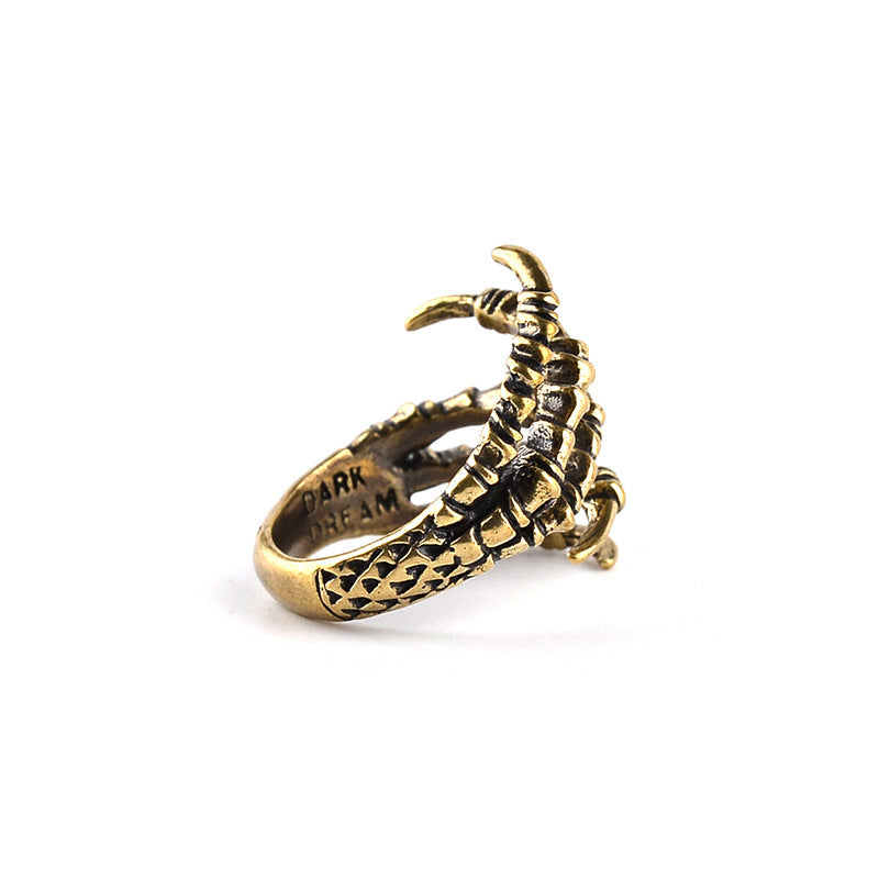 Anillo de metal abierto con garra de águila retro para Halloween para hombre