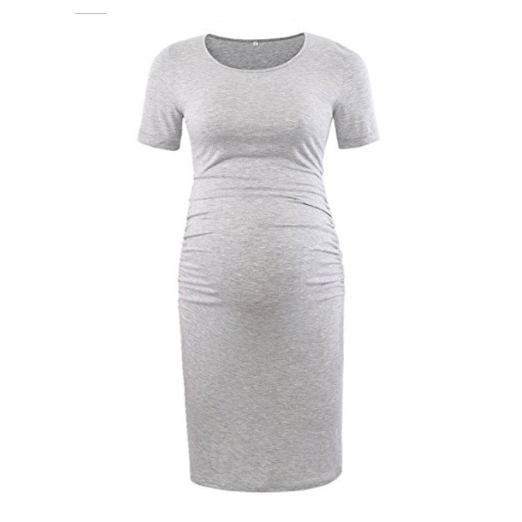 Casual Solid Color Short Sleeve Dress for Moms