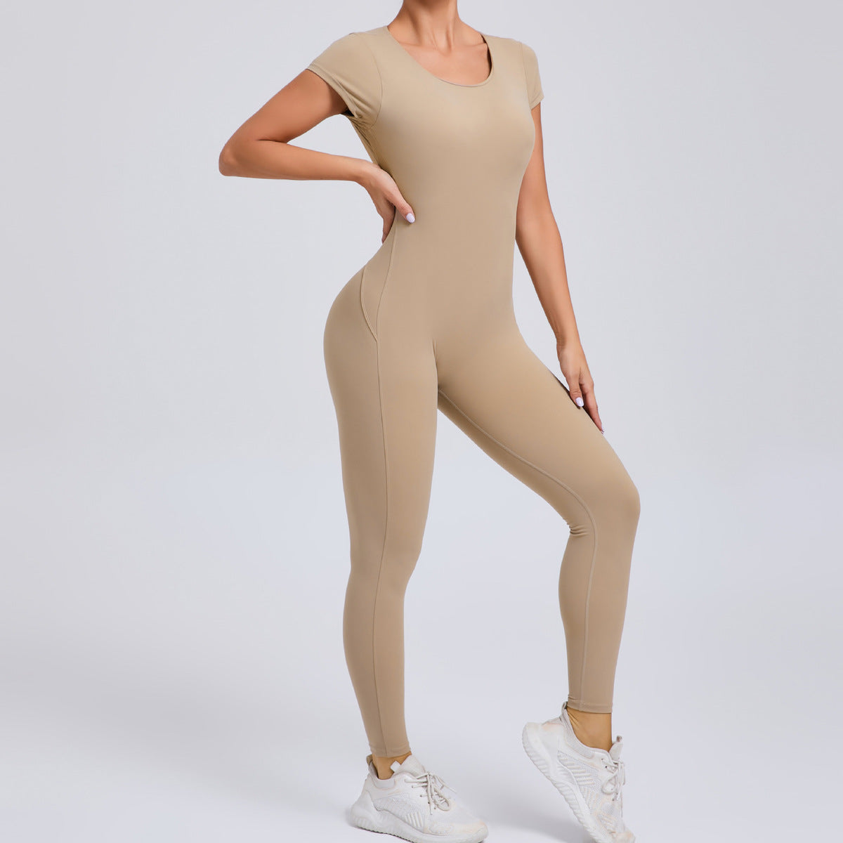 Women Casual Solid Color Backless Sports Jumpsuits - Cotton Blend, Tight Fit