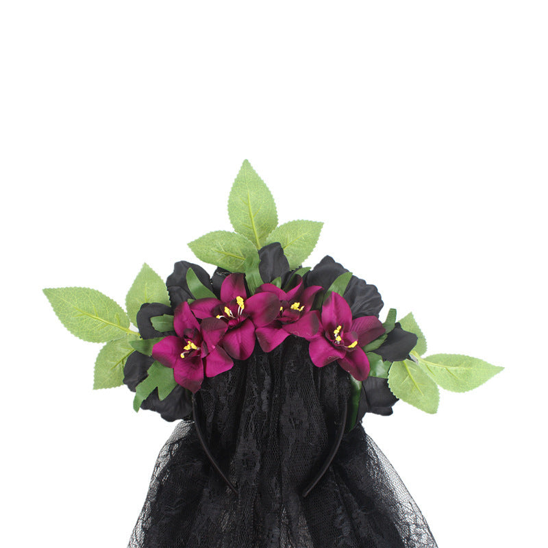 Bandeau de fête d'Halloween en dentelle florale rose, accessoire pour cheveux fantôme mort-vivant