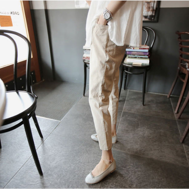 Pantalones casuales de algodón y lino de pierna ancha para mamás