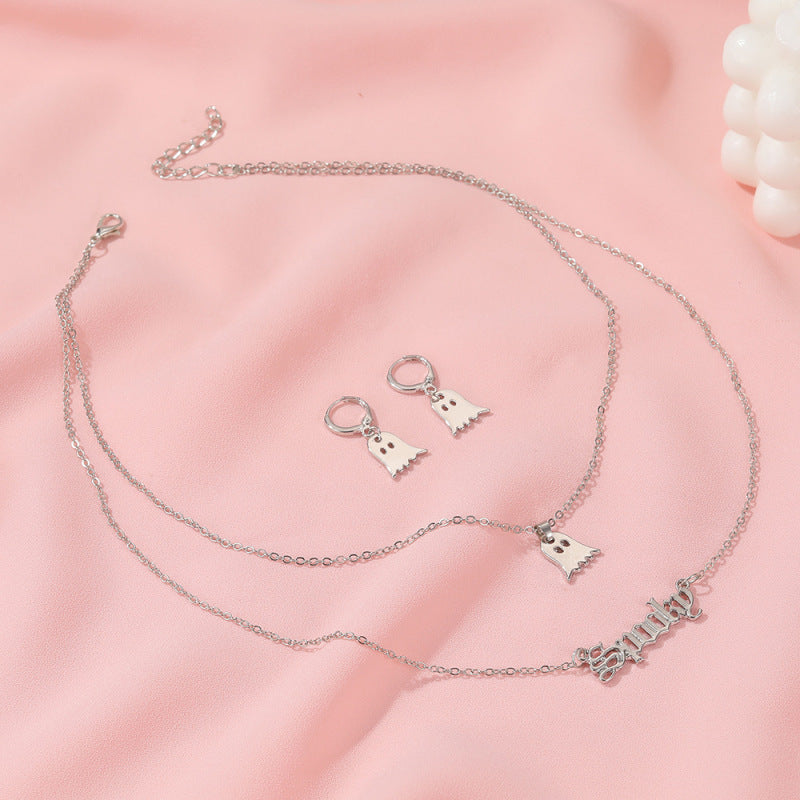 Conjunto de collar y pendientes de doble capa con diseño de diablillo para mujer, sencillo y divertido, para Halloween