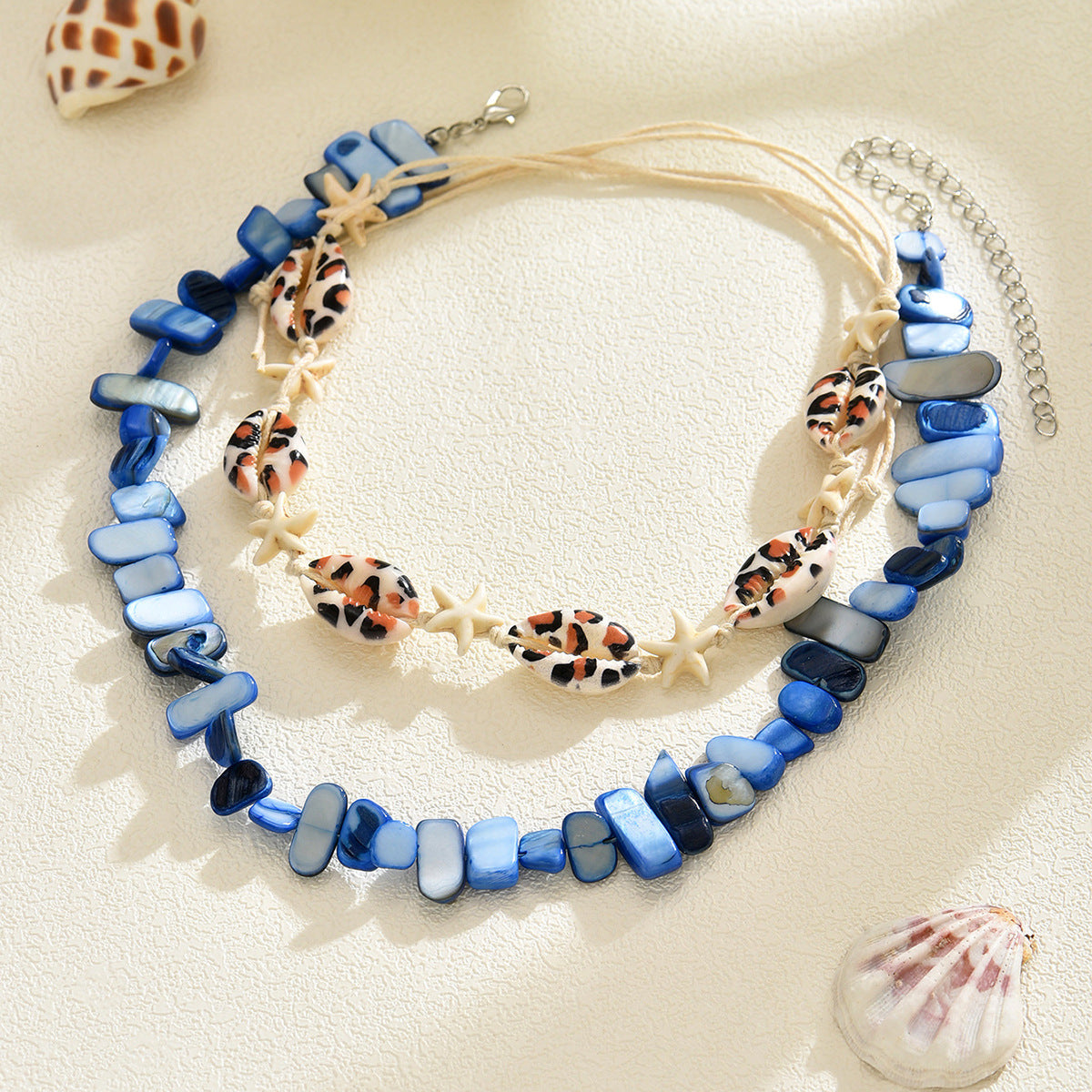 Ocean Wind Irregular Gravel Beaded Starfish Shell Sea Necklace