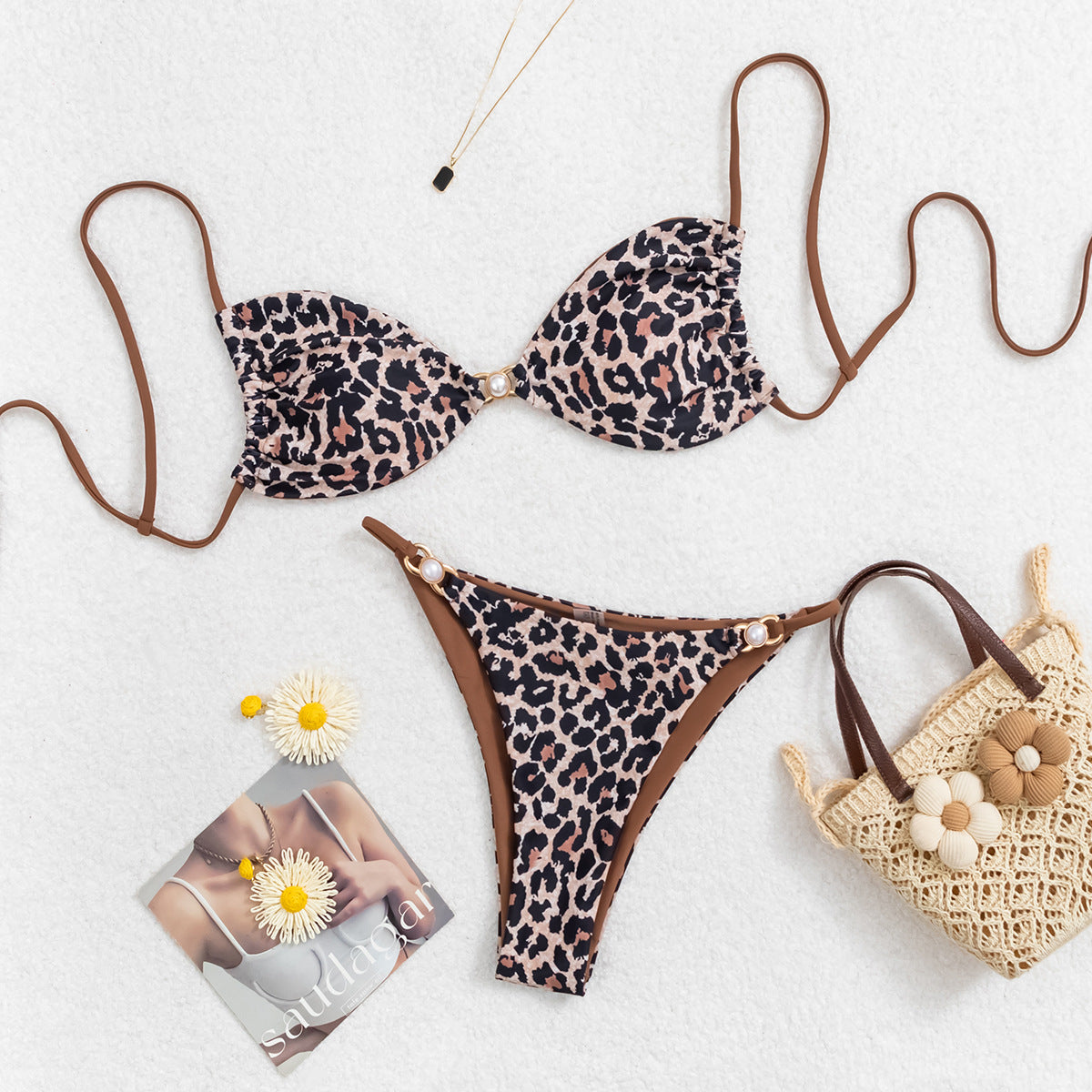 Traje de baño bikini con cordones estampado sexy de moda para mujer