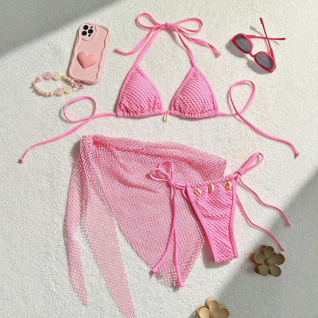 Traje de baño sexy de color sólido con agujeros para mujer