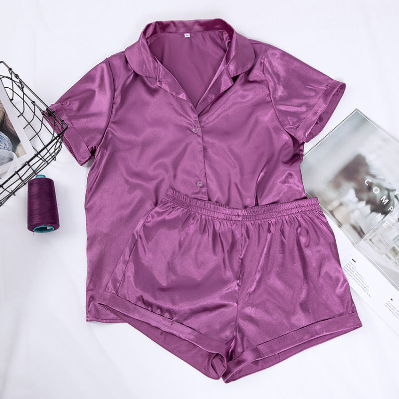 Ensemble pyjama ample et décontracté en soie pour femme, haut à manches courtes et short