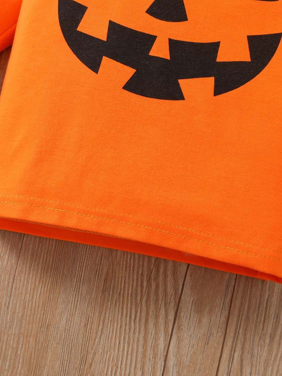 Kids Toddler Boys Halloween Pumpkin Print Long Sleeve Sweatshirt and Pants Set