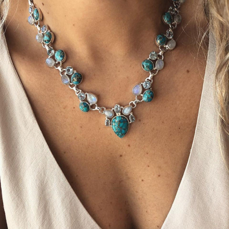 Collar bohemio con forma de gota de turquesa para mujer