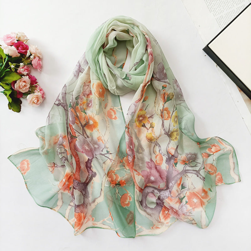 Bufanda con estampado de flor de ciruelo suave de Easide Beach con protector solar de verano
