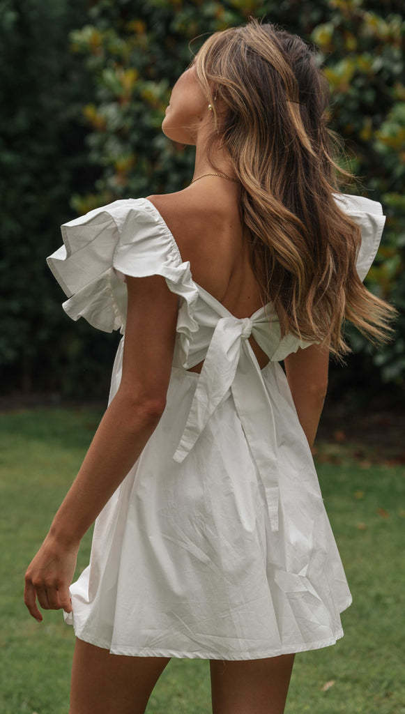 Robe d'été à col en V et manches à volants pour femme