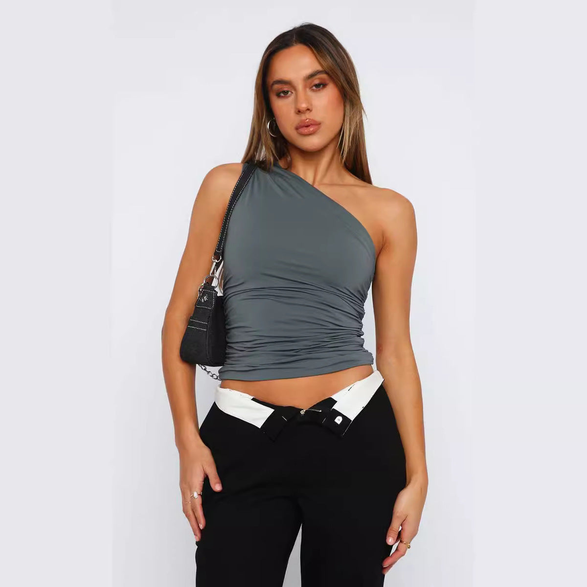 Camiseta sin mangas con estampado tie-dye de un solo hombro para mujer Y2K