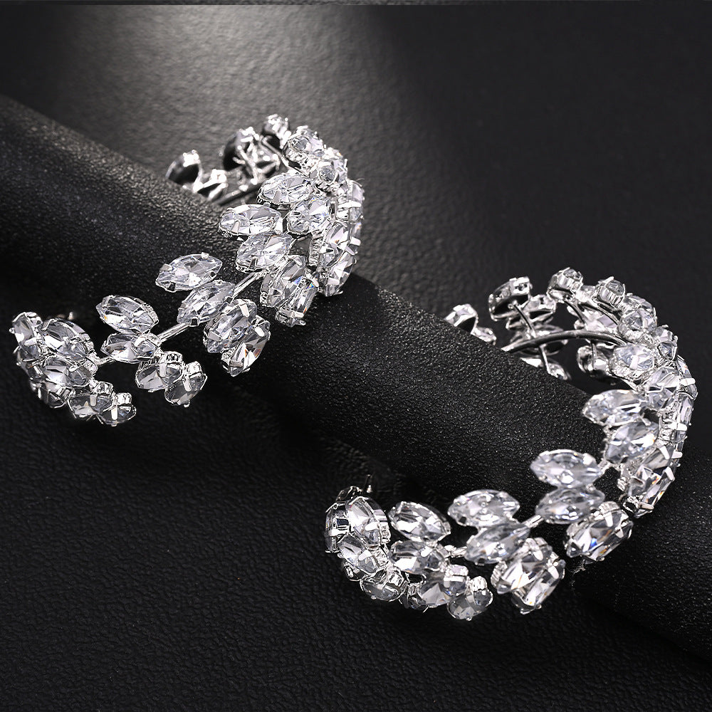Exaggerated Geometric Rhinestone Hoop Earrings Gold Silver