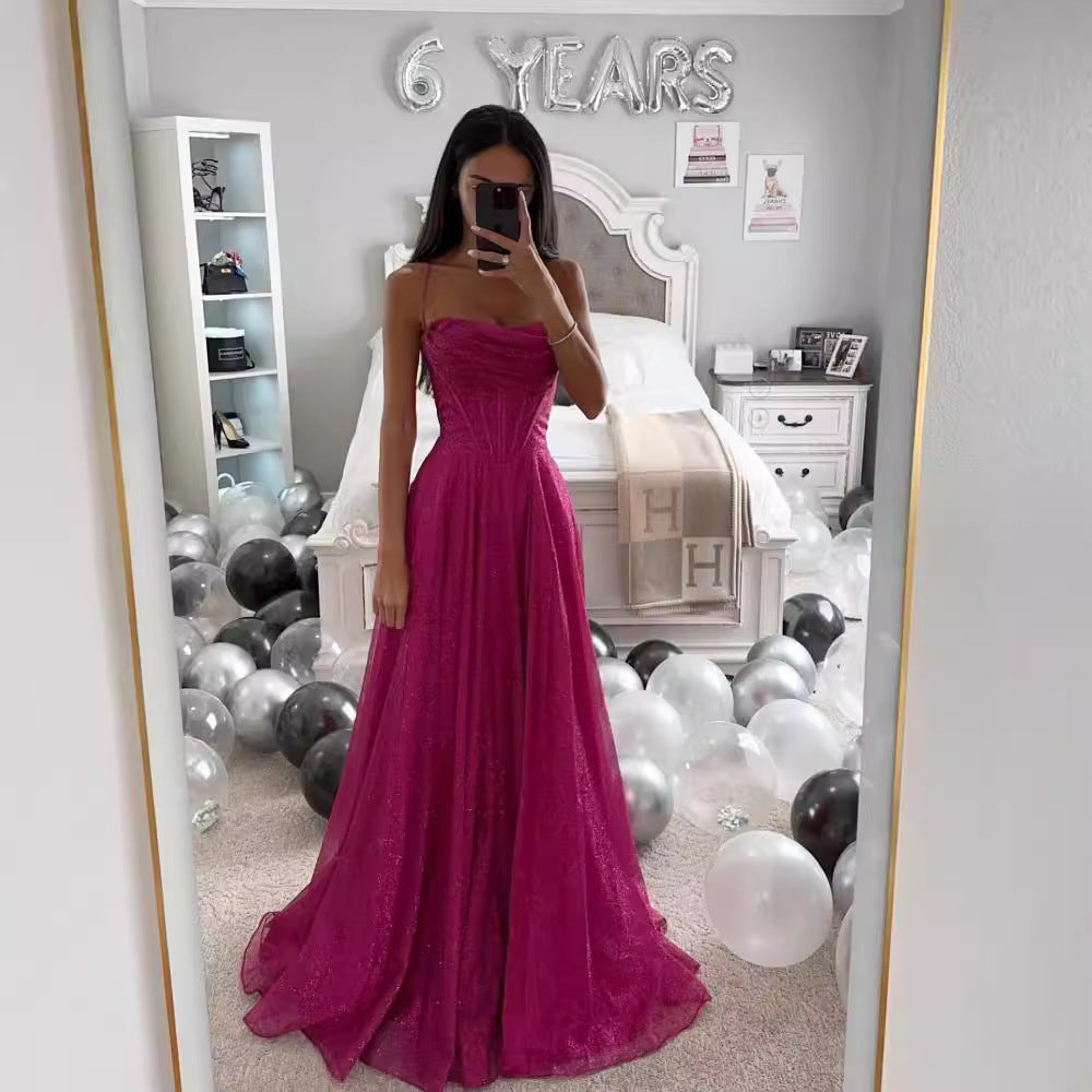 Women Fashion Elegant Solid Color Spaghetti Strap Dress