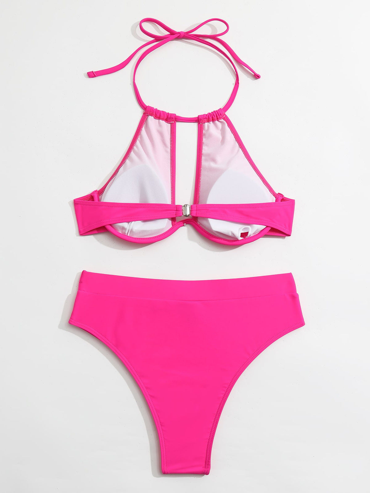 Traje de baño bikini sexy de color sólido con cuello halter para mujer