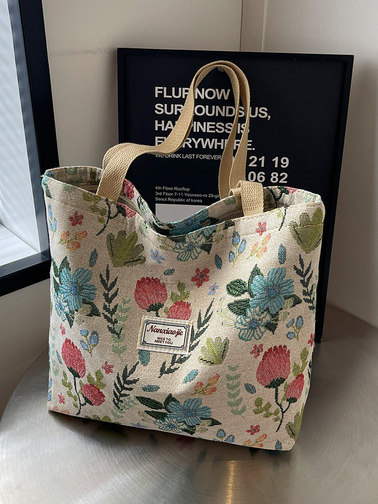 Bolso tote de lona con estampado floral para mujer