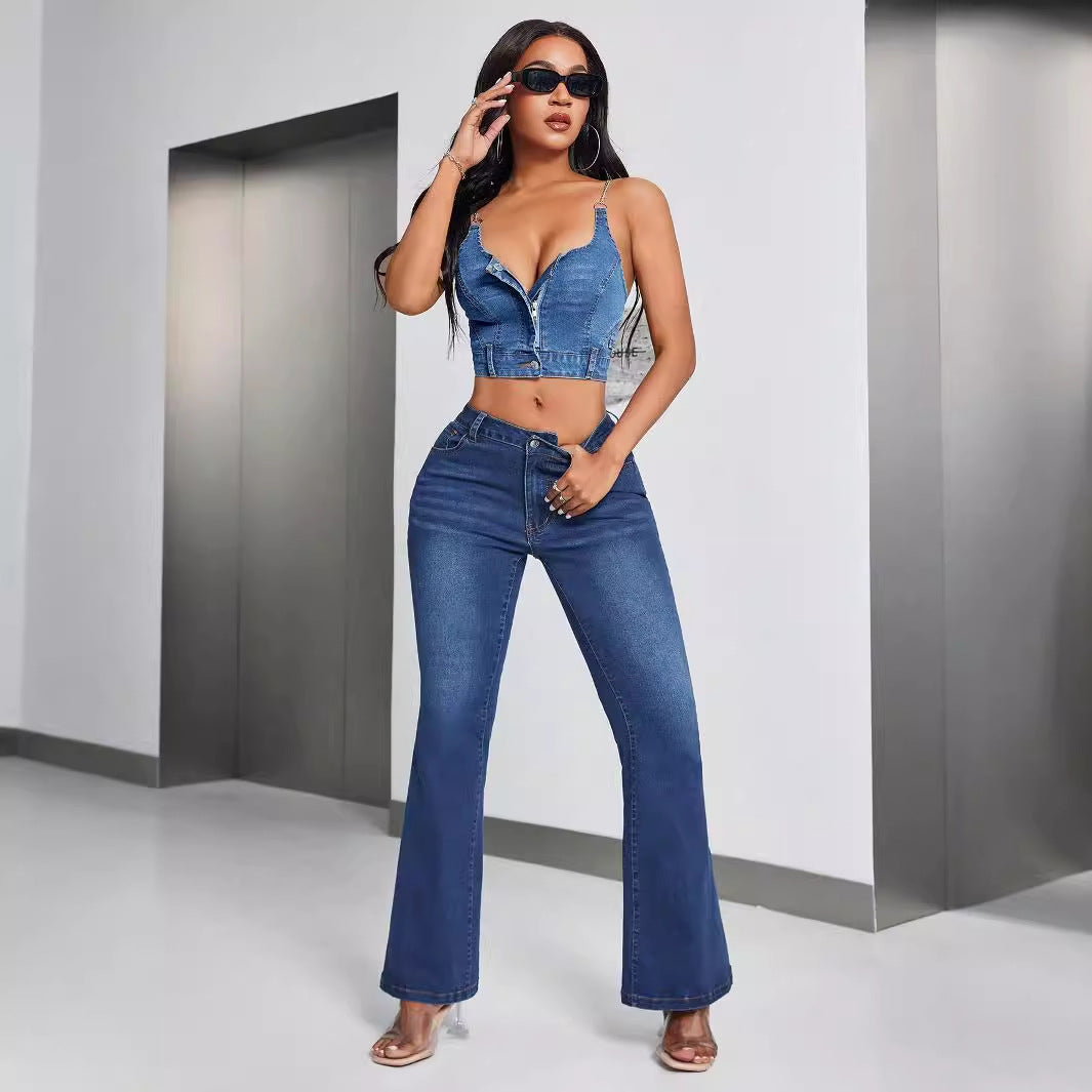 Women Fashion Deep V Backless Denim Camisole