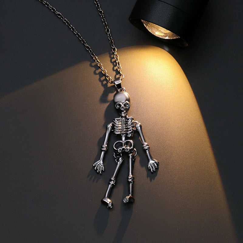 Collar de metal con colgante de esqueleto unisex de Halloween