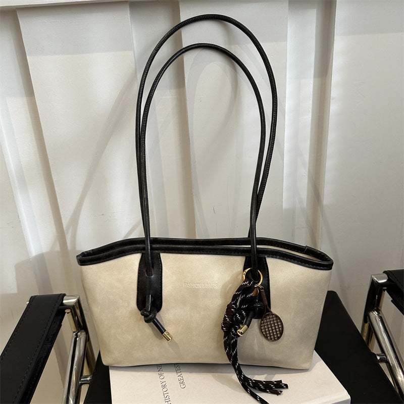 Bolso tote retro de gran capacidad con colgante para mujer, estilo urbano, de PU.