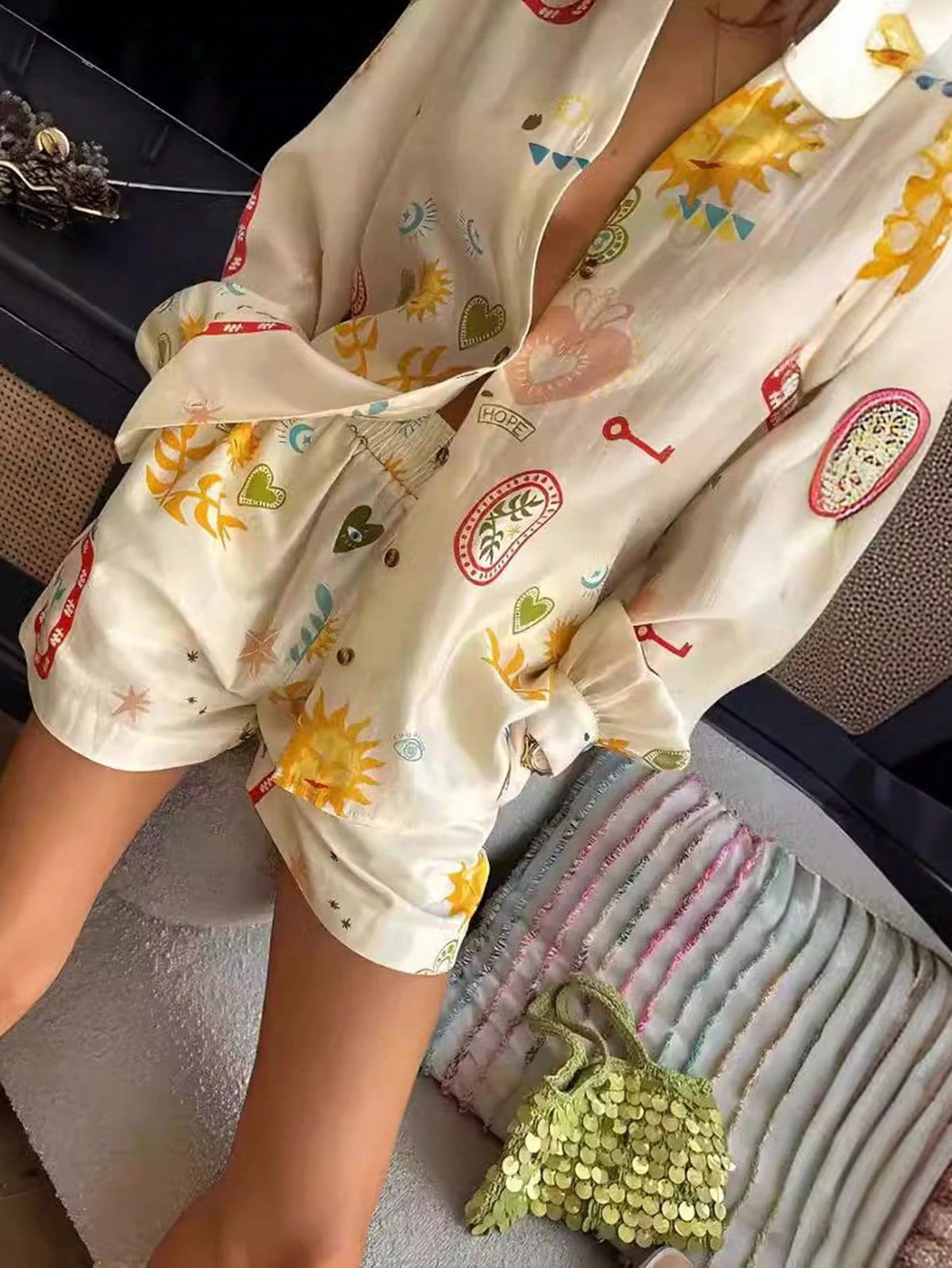 Women Summer Vacation Printed Shirt Shorts Set