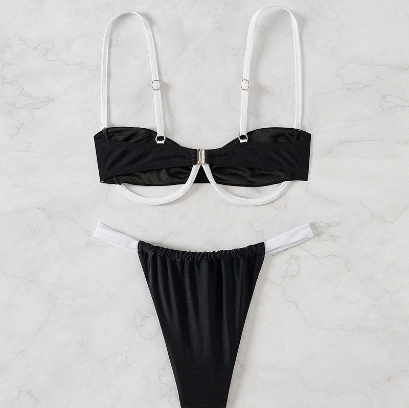 Women Summer Sexy Under-Wire Color Blocking Bikini Swimwear