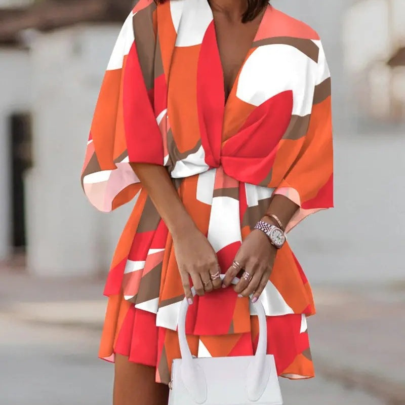 Vestido informal bohemio con cuello en V y mangas dolman para mujer
