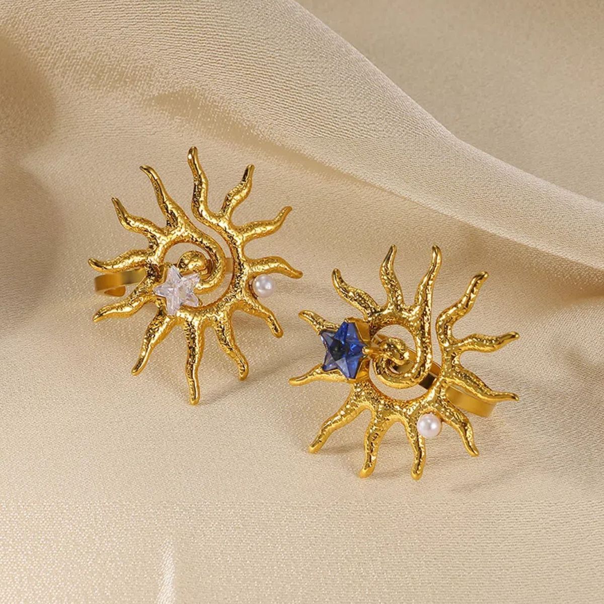 Anillo de amor con estrella de acero y titanio exagerado para mujer