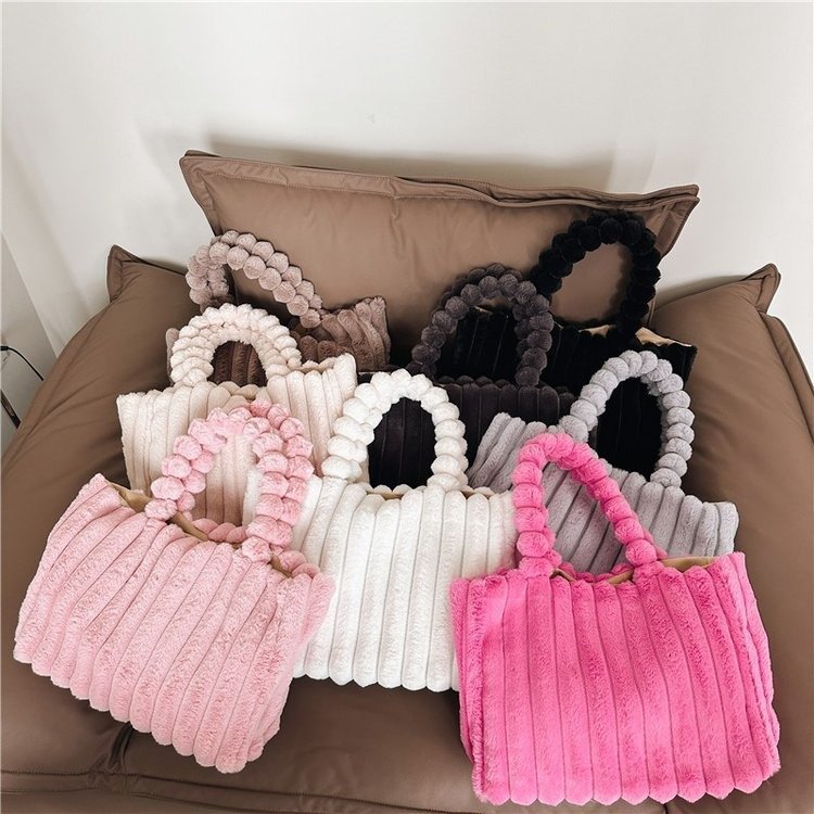Women Fashion Solid Color Plush Tote Bag