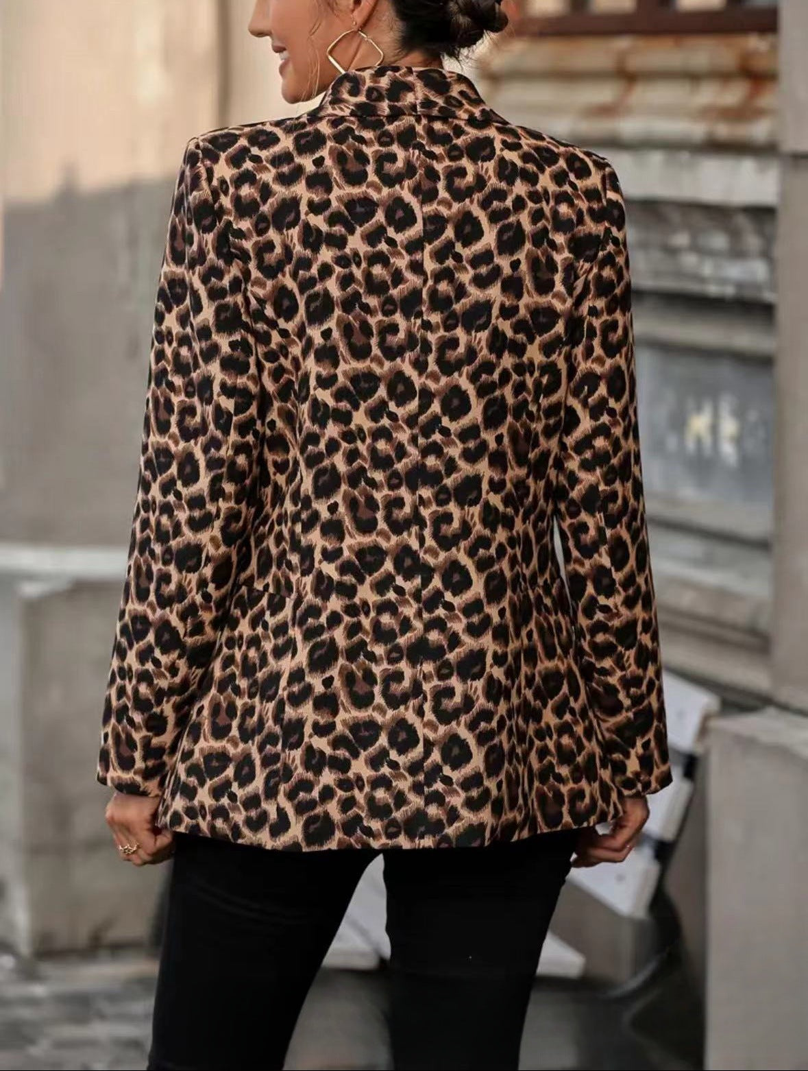 Manteau décontracté à manches longues en laine léopard pour femme