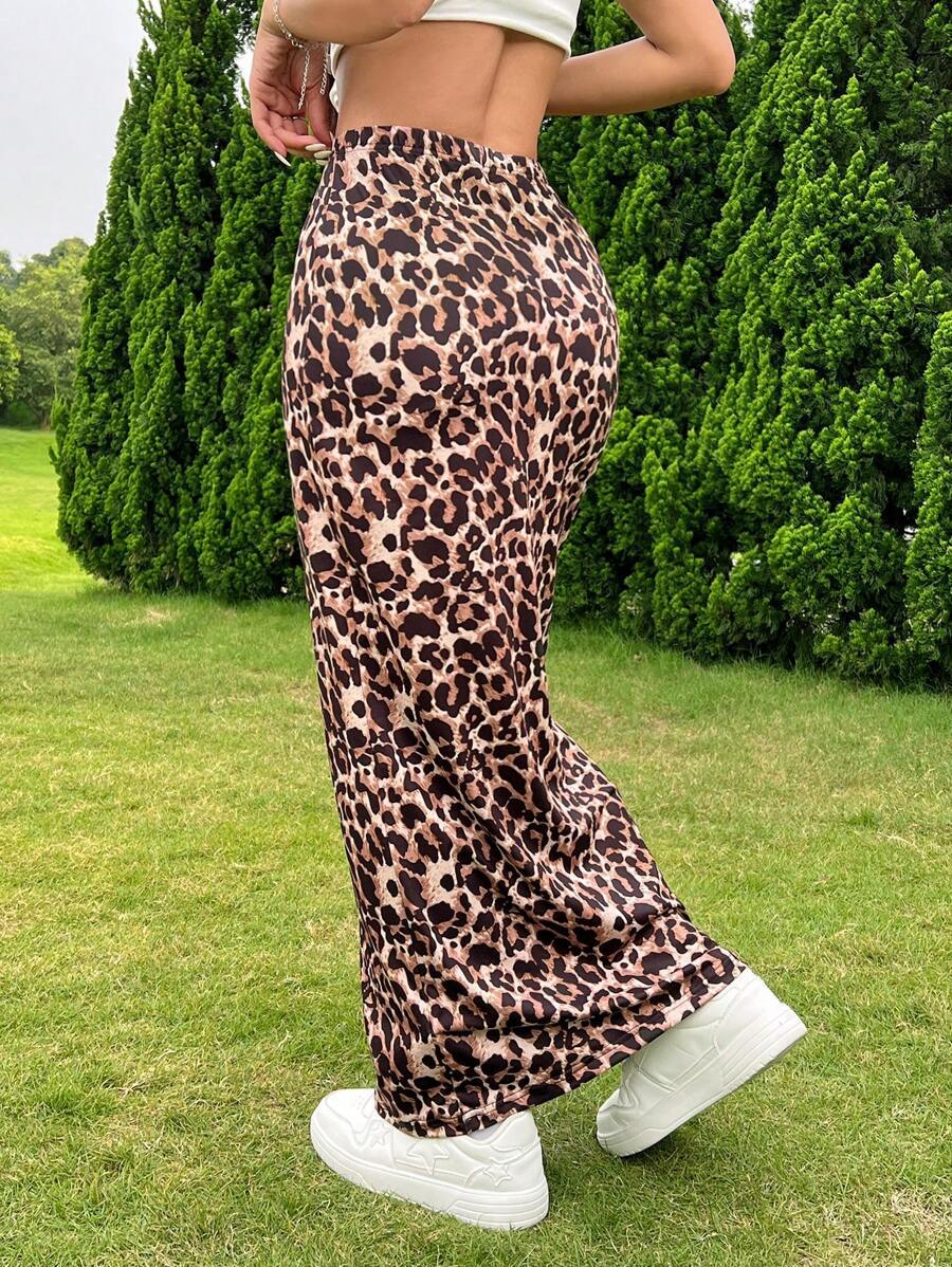 Falda ajustada de cintura alta con estampado de leopardo informal a la moda para mujer