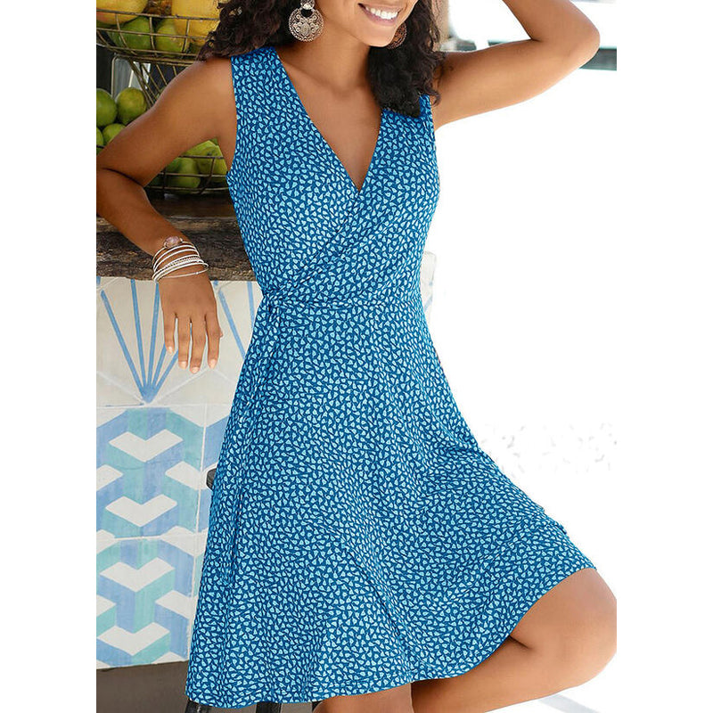 Women Elegant Casual Polka Dot V Neck Sleeveless Bandage Dress