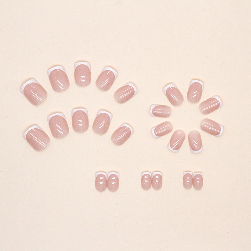 Faux ongles amovibles simples et mignons, roses et blancs pailletés