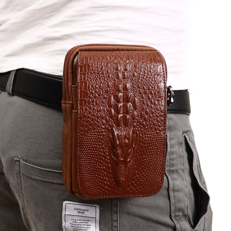 Sac banane décontracté pour homme en cuir de vachette à motif crocodile pour téléphone portable