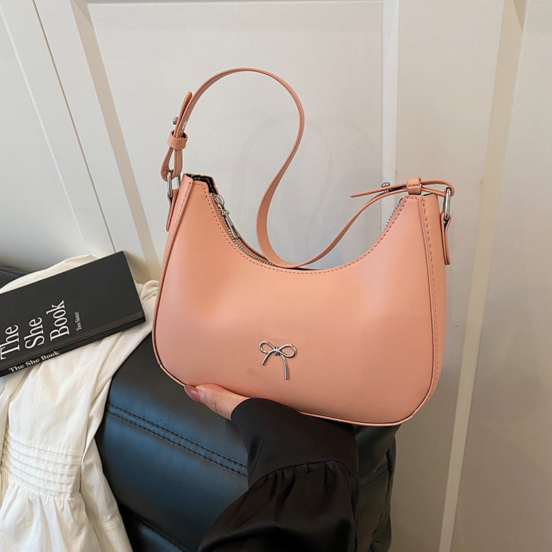 Women Casual Solid Color Shoulder Bag with Bowknot Decoration