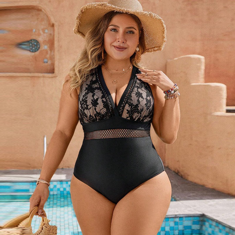 Traje de baño de una pieza con encaje, sin espalda y push-up sexy de moda