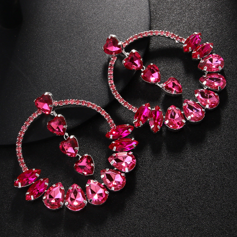 Women Fashion Exaggerated Zircon Love Earrings