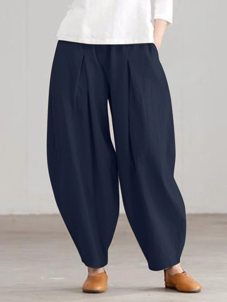 Pantalones harén casuales de lino y algodón para mujer